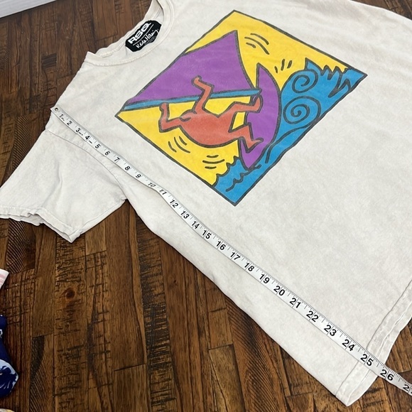 Keith Haring X RSQ Tee Shirt T- shirt size Medium Mineral Wash Tan Retro M - Picture 6 of 8